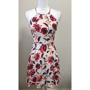 EXPRESS Halter White & Red Floral Dress Size 0